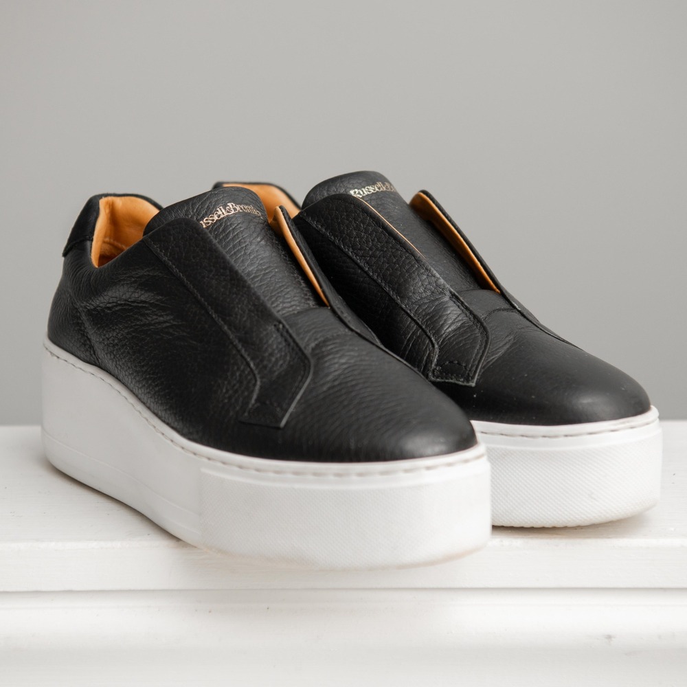 Russell & Bromley Leather Platform Sneakers Black Leather Athleisure Minimalist